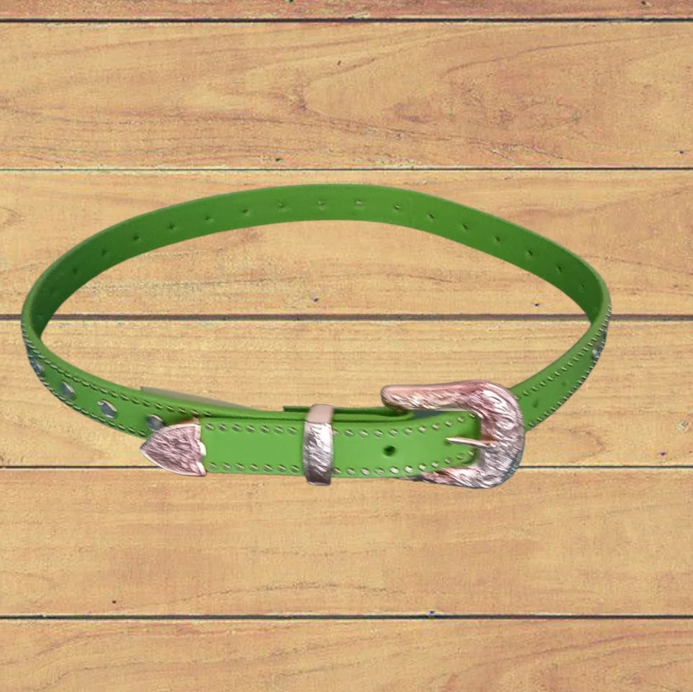 - Nocona Green Studded Leather Belt with Silver Buckle. NWT